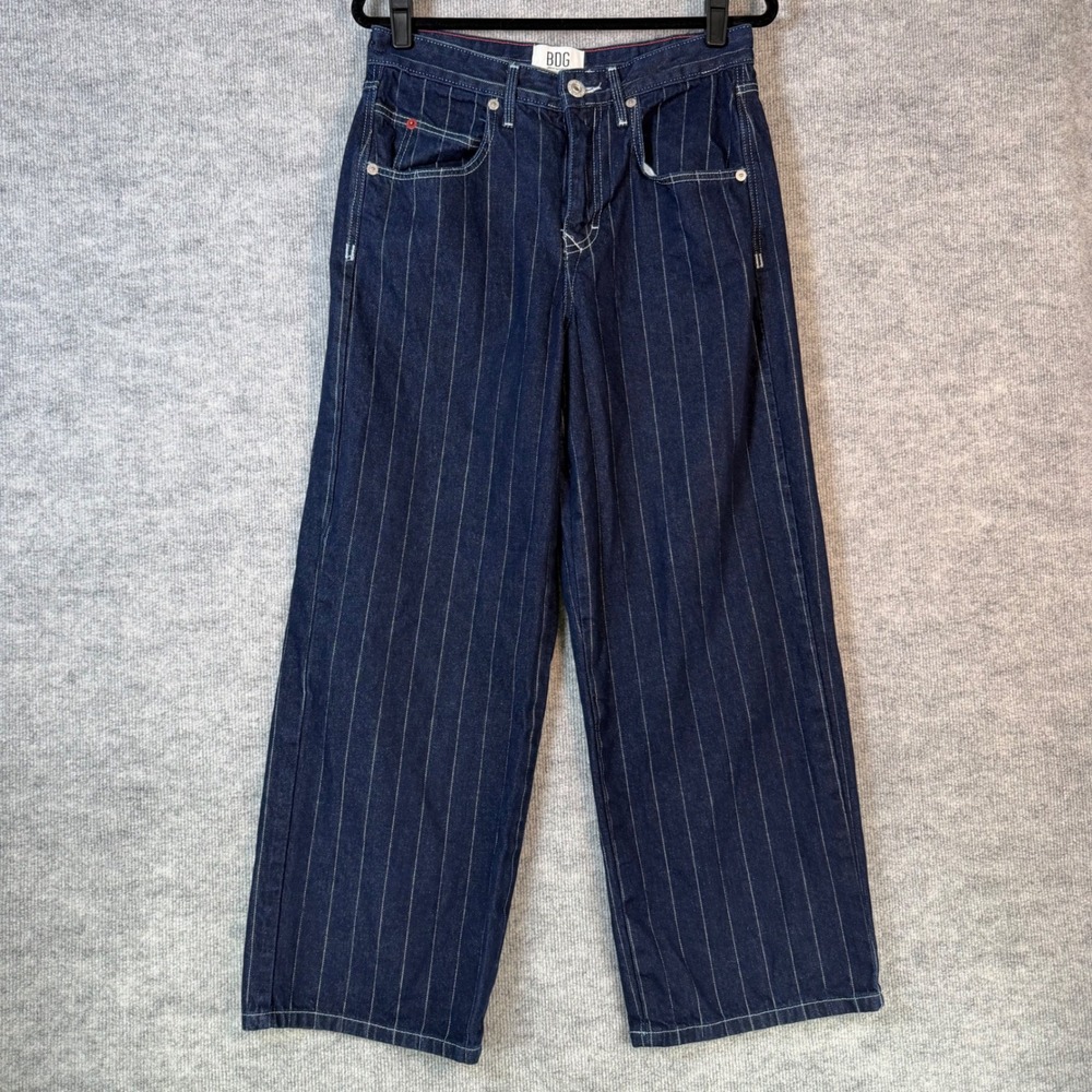BDG Urban Outfitters Size-28W Women Pinstripe Wide Leg Jeans Dark Wash High Rise